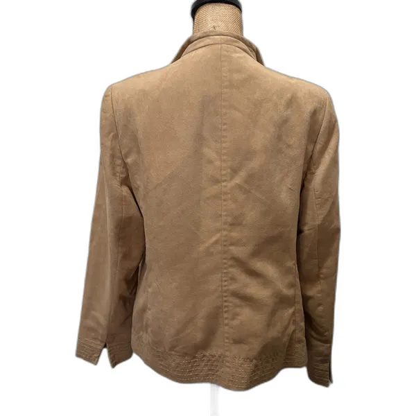 Investments Faux Suede Open Front Blazer‎ Jacket Camel Tan Wing Collar Size 14 - Image 2