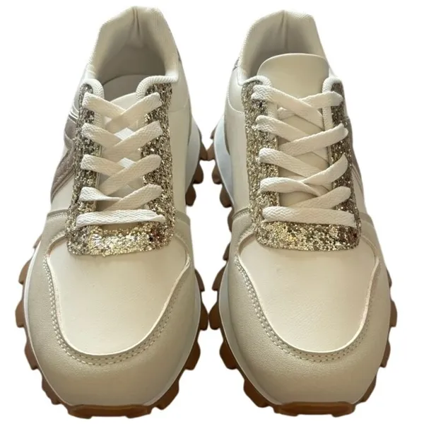 NEW Women's‎ Chunky Lug Sole Platform Sneaker Size 9 Neutral Glitter Glam - Image 2