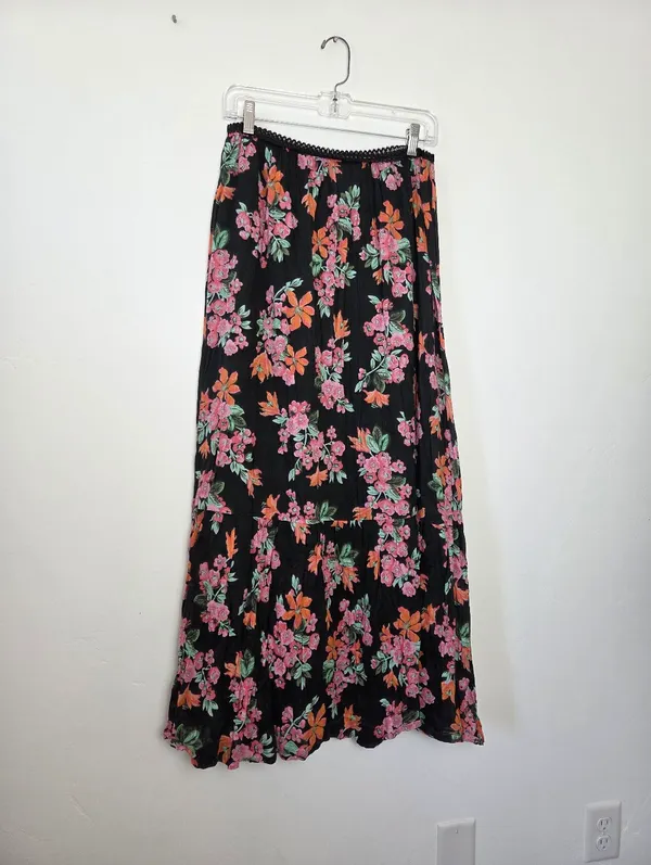 Maxi Length Tiered Floral Skirt Cotton Blend Boho Gypsy Hippie Cottagecore M - Image 2