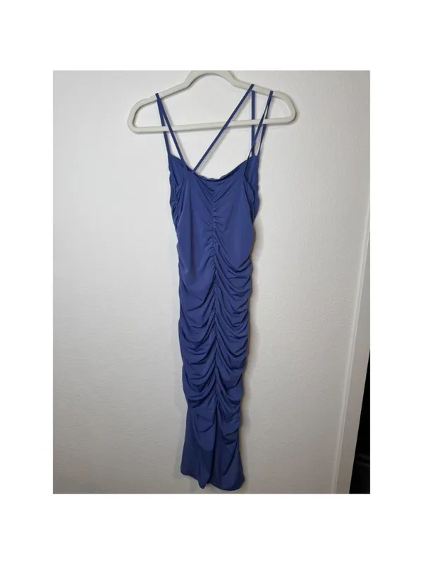 Abercrombie and fitch blue midi ruched dress size small - Image 6