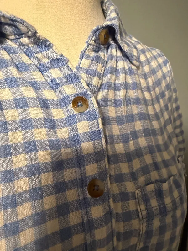 Pilcro Linen Blue Gingham Button Down Shirt - Image 3