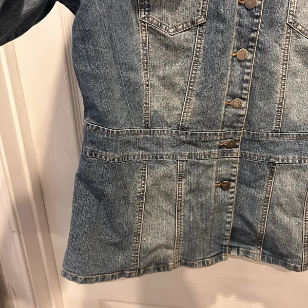 VTG Venezia Blue Stretch‎ Denim Chore Utility Button Front Jean Jacket Sz 14/16 - Image 6