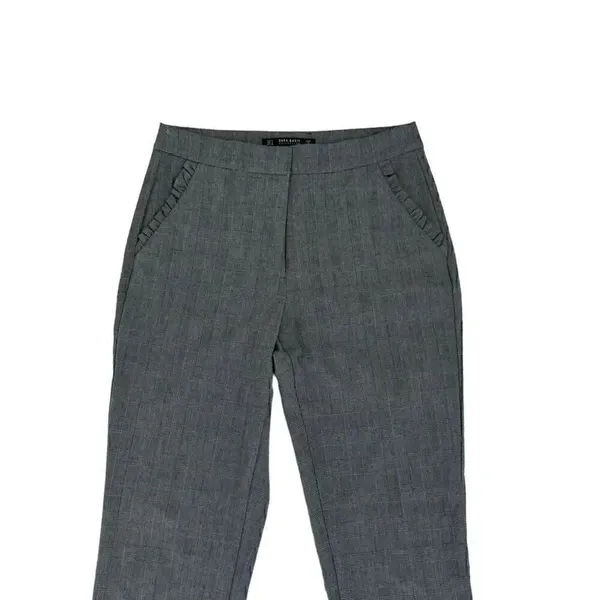 Zara Basic Gray Plaid Ruffle Pockets High Waist Straight Leg Pants SZ S #2010 - Image 4