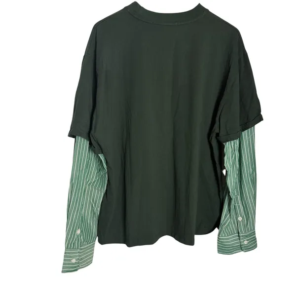 Lioness Bottega Green Layered Mix Media Crewneck Tee Striped Long Sleeve Shirt S - Image 9