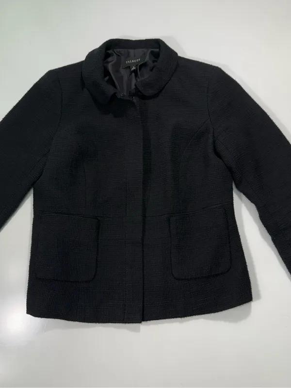 Talbots 100% Cotton Black Zip-Front Textured Blazer Size 6 - Image 2