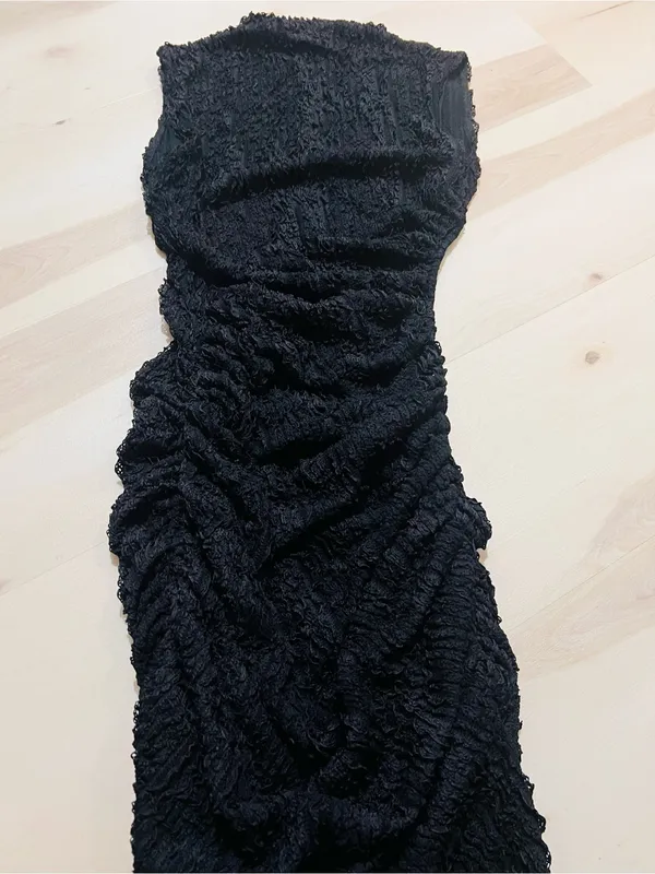 Babyboo NWT Women Large Black Crinkle Textured Open Back Thigh Split Midi Dress - Image 7