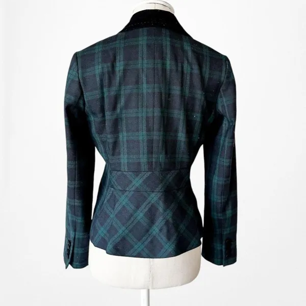 Vintage Y2K Blue Plaid Checkered Wool Blend Padded Shoulder Blazer Jacket Size S - Image 5