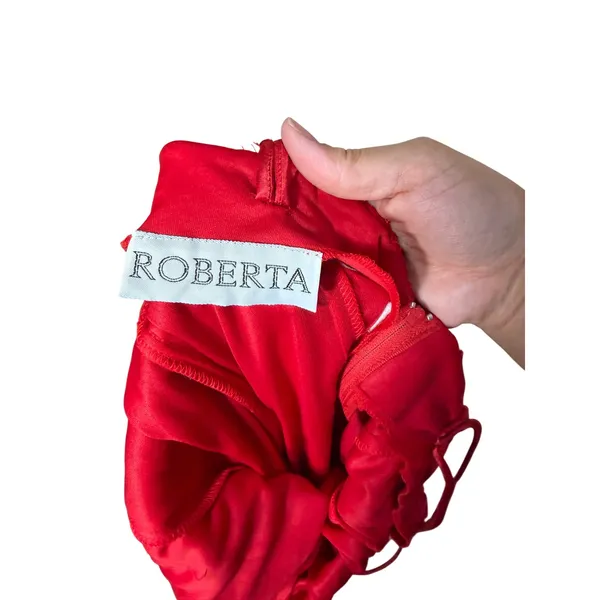 Roberta Vintage‎ Red Floral Lace Bodycon Dress Rhinestone Sweetheart Neckline - Image 5