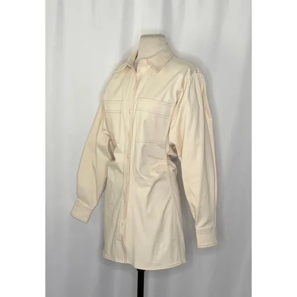 ZARA Natural Cream Shirtdress Mini Shirt Dress Buttons Pockets Twill Small - Image 6