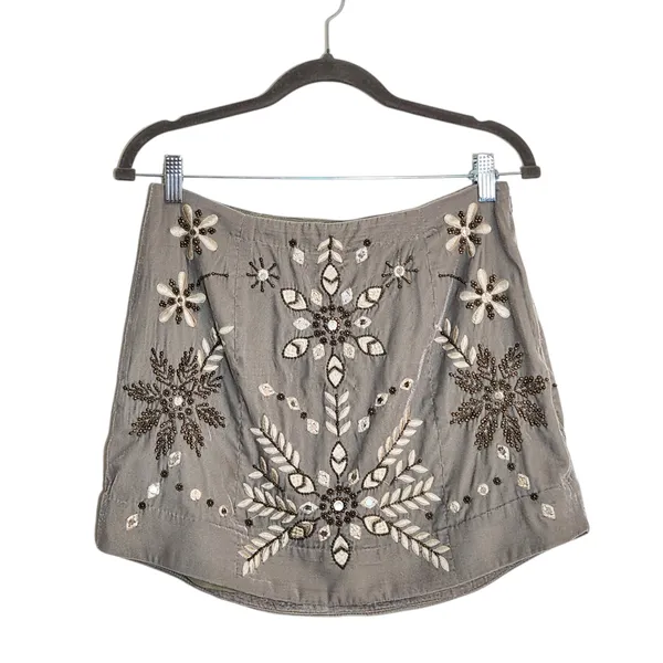 Free People Gray Velvet Embellished Snowflake Mini Skirt Size 8 - Image 2