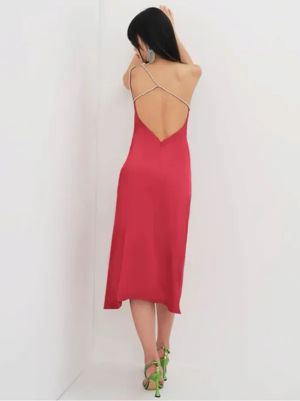For Love And Lemons Elora Midi Dress Red Medium NWT Evening Party Slit Holiday - Image 2