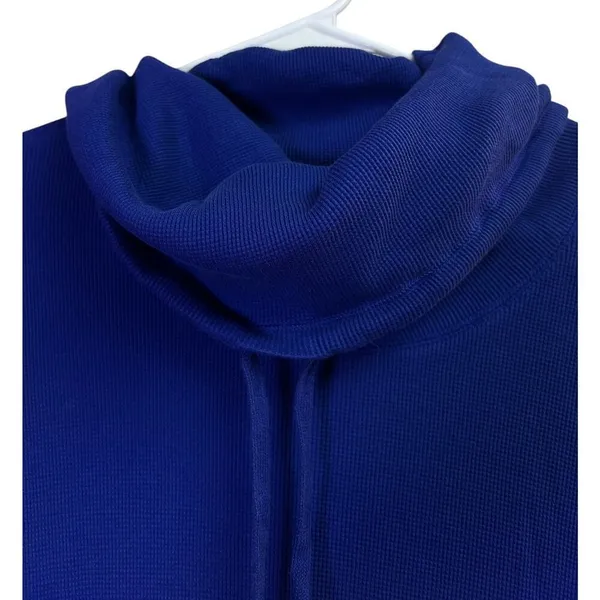 Lauren Ralph Lauren Active Waffle Knit Cowl Neck Kangaroo Pocket Blue Medium - Image 3
