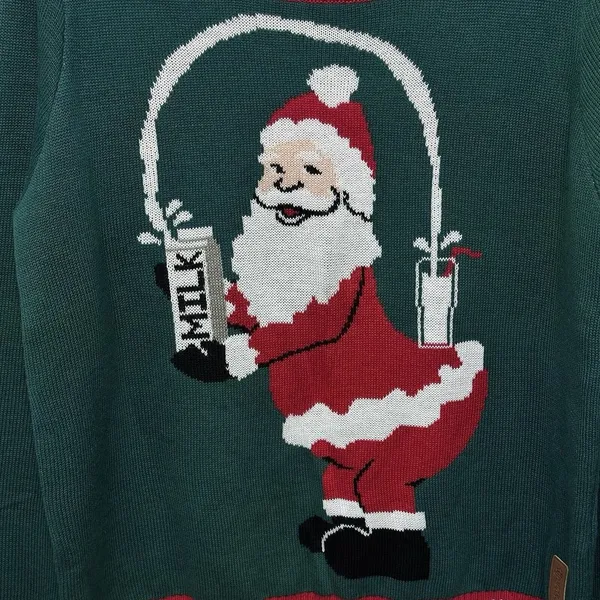 Tipsy Elves Ugly‎ Christmas Sweater Santa Pouring Milk Size Large Green Red - Image 6