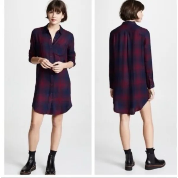 Rails Long Sleeve Plaid Button Front Shirt Dress in Red and Black SZ S 1991 - Image 2