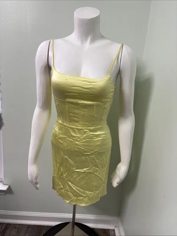 BLOGGER'S FAVE! Zara Yellow Satin Mini Dress Small NWT - Image 15