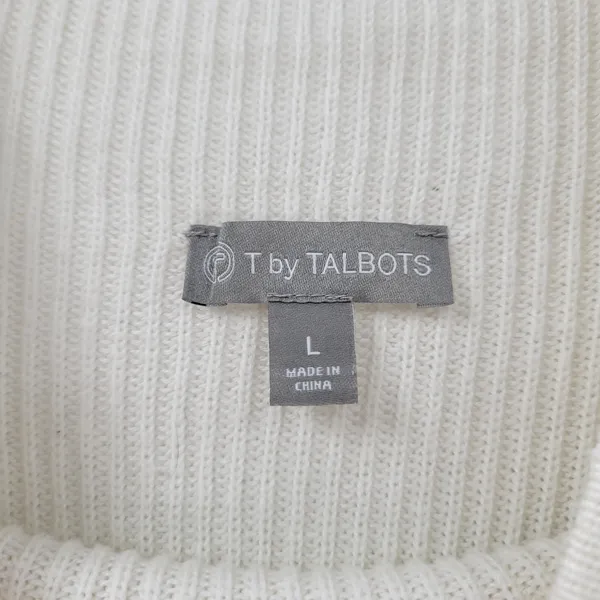 T by Talbots Womens Sweater Large Ivory Drawstring Cowlneck Waffle Knit Pullover - Image 13