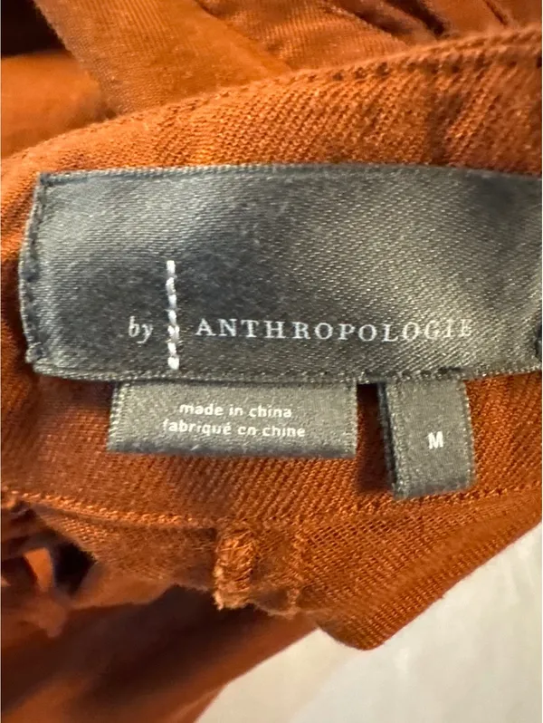 Anthropologie Rust Orange Wide-Leg Linen Blend Pants - Image 7