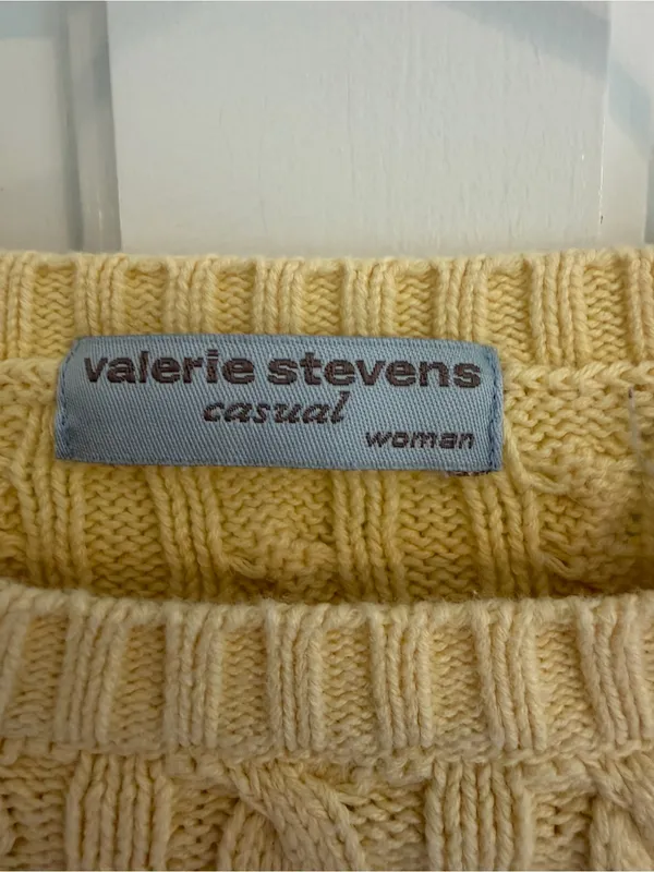 Vintage Valerie Stevens 1X Yellow Cotton Cable Knit Fisherman Sweater - Image 2