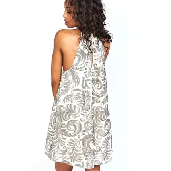 Show Me Your Mumu Gomez Mini Homecoming Dress Women M‎ Silver Sequin Party Boho - Image 2