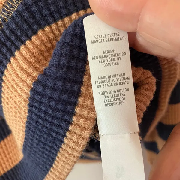 Offline Aerie Brown Blue Stripe Thermal Waffle Knit Long Sleeve Loungewear Small - Image 9