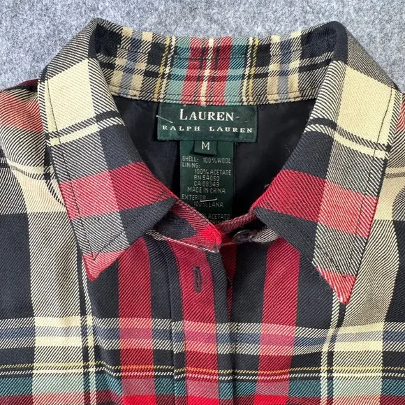 Lauren‎ Ralph Lauren Women's Wool Plaid Button Down Shirt Red Black LRL Logo - Image 4