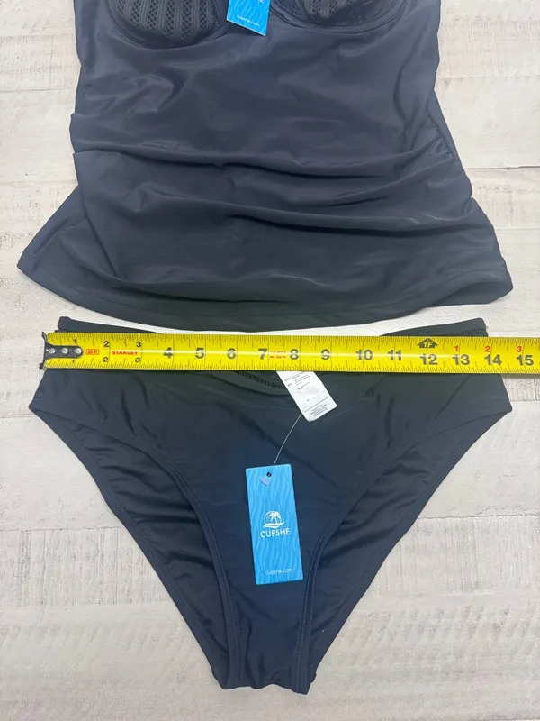 Cupshe Black Crossback Tankini Top & Standard Bottoms Set - Image 3