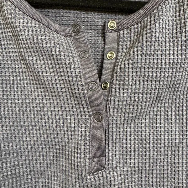Aerie OFFLINE Main Squeeze Blue Gray Seamless Cropped Waffle Henley Top‎ Medium - Image 4
