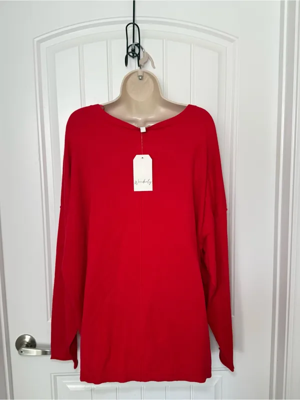 Wonderly Women’s 2X Red Knit Top Sweater Normcore Indie Sleaze Minimalist - Image 2