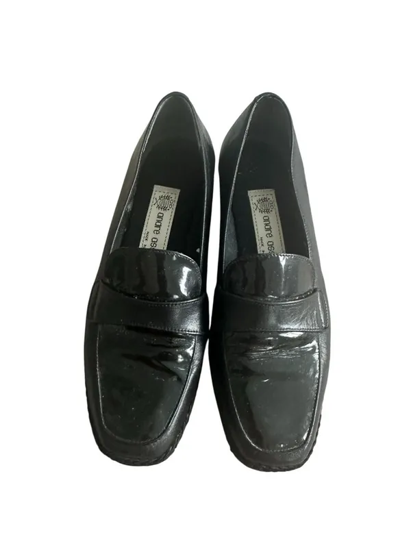 ANDRE ASSOUS Black Leather Low Loafers Wedges Size 8.5 - Image 6
