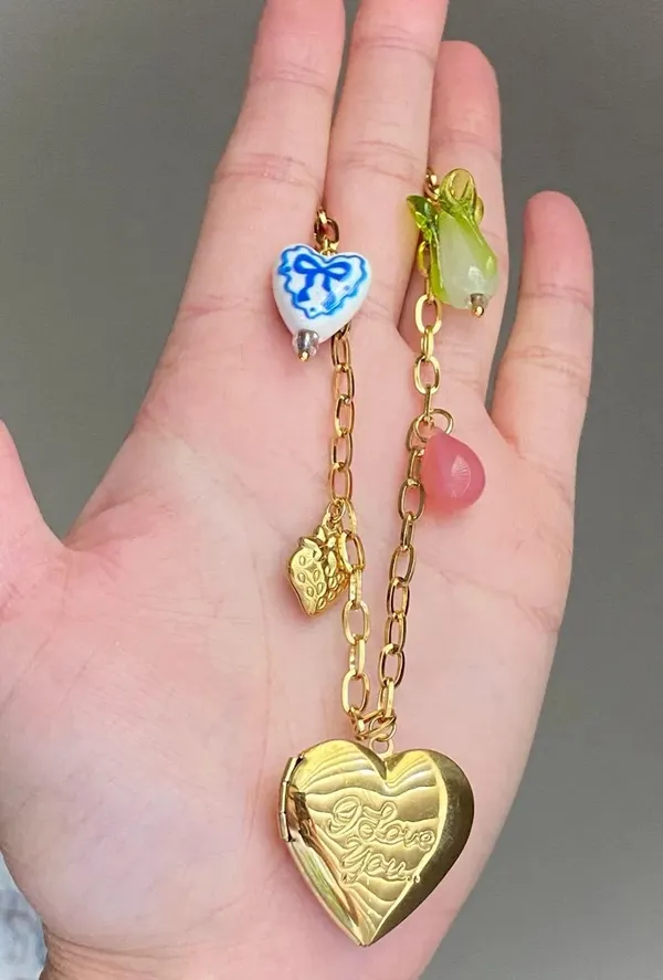 Handmade vintage cottage retro boho fairy coquette style quality material mix gold tone stainless steel necklace🩷 - Image 7