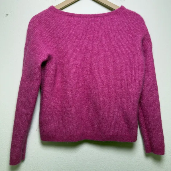 Club Monaco Women Alpaca Cardigan Sweater Small Hot Pink‎ Preppy V-Neck Fuzzy - Image 6