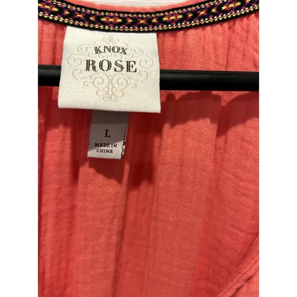 Knox Rose Womens Large Coral Pink Gauze Boho Romper Tassel Tie Ruffle Sleeve L‎ - Image 7