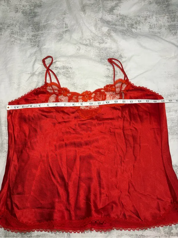 Vintage Warner’s Scarlet Red Satin Lace Cami - Image 7