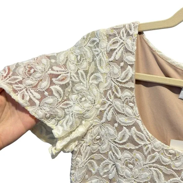 NWT‎ Belle Badgley Mischka Lace Floral Sequin Stretch Mini Dress White Nude - Image 9