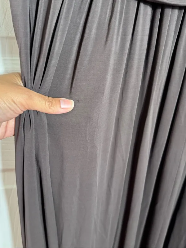 Max Mara Studio Brown Ruched Maxi Dress Size LG Stretch Sleeveless‎ - Image 3