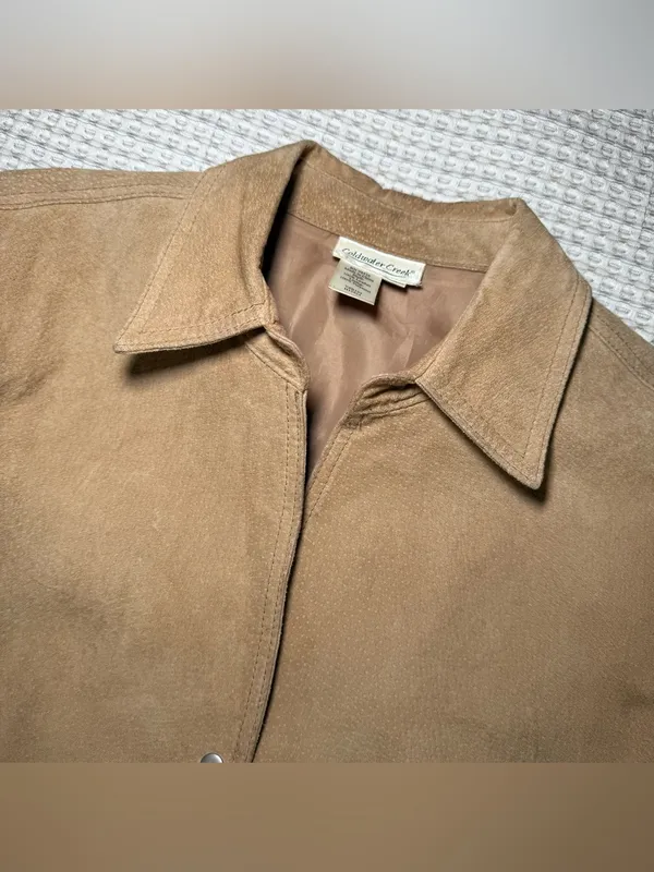 Coldwater Creek Suede Leather Jacket Women’s Large Tan Cowboy Snap Lined Western - Image 2