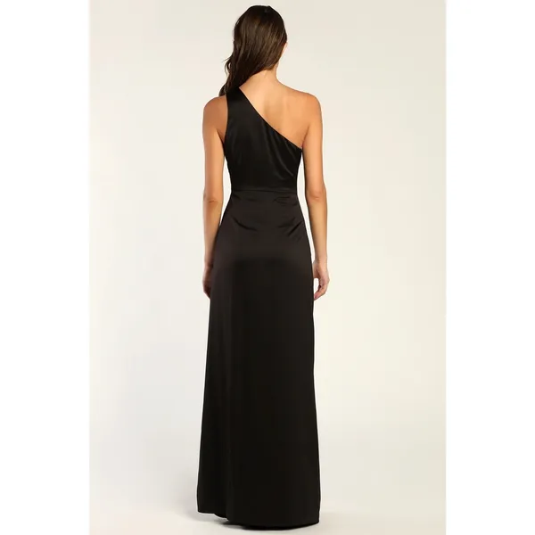 NWT Lulus Dreaming of Elegance Black Satin One-Shoulder Maxi Dress Wedding Sz XL - Image 3