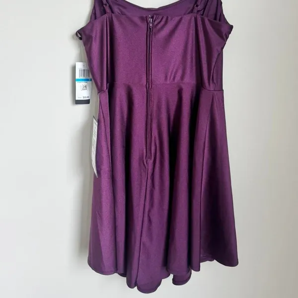 City Studio NWT Plum Purple Satin Cowl Neck Skater Fit Flare Mini Dress - Image 2