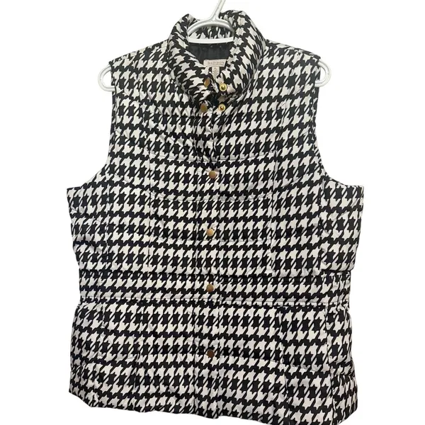 Madison Women's Sleeveless Black White Houndstooth Print Zip Up Vest Size‎ XL - Image 2