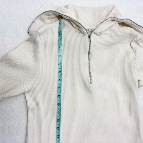 ZARA Sweater Dress Ivory Short Sleeves Quarter Zip Ribbed Knit Size Size M‎ - Image 7