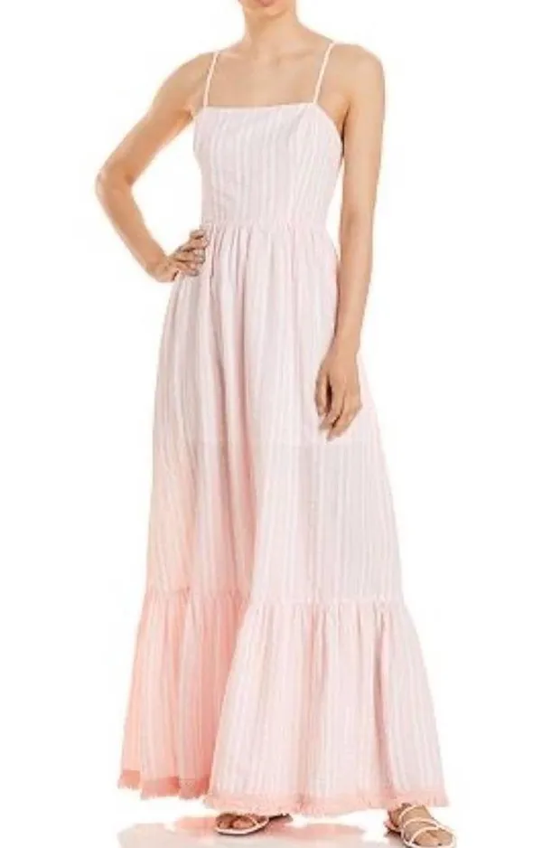 Aqua Pink Striped Maxi Sleeveless Spaghetti Straps Long Dress 100% Cotton Small - Image 15