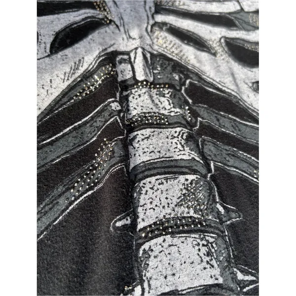 Spirit Rhinestone Skeleton Black Long Sleeve Top with White Front & Back Print - Image 5