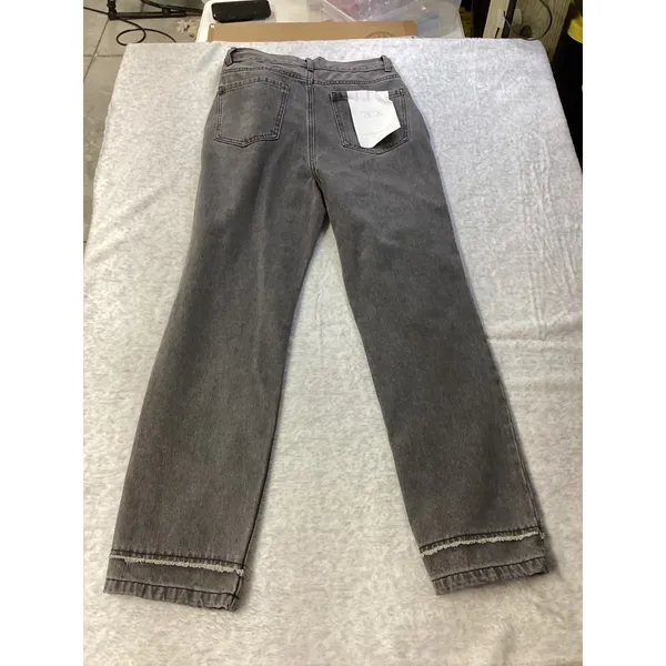 Le ALX Western Belt Jeans Grey High‎ Rise Straight Leg Raw Hem Size 27 NEW - Image 5