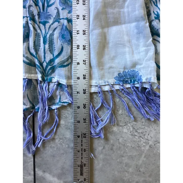 Roller Rabbit Blue Floral Block Print Cotton Tunic Top Tassels Womens Medium - Image 4