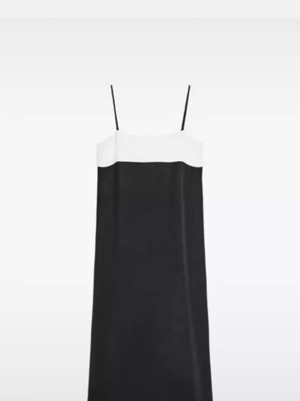 Zara Black and White Slip Maxi Dress with Spaghetti Straps - Image 5