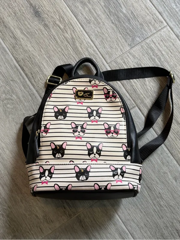 Betsey Johnson Purse Backpack Frenchy French Bulldog Striped Pattern - Image 2