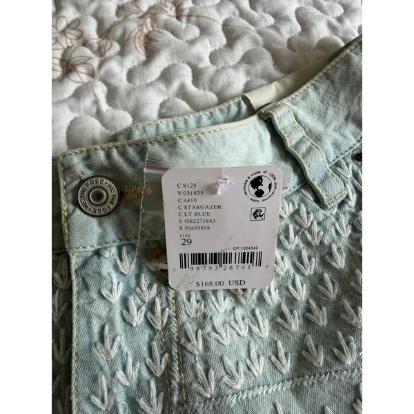 Free People We The Free Embroidered Denim Shorts 29 NWT Sequins Boho Festival - Image 4