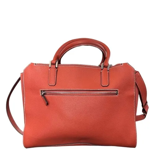 GUESS Satchel Handbag Burnt Orange Canvas Leather Trim Top Handle Crossbody Bag‎ - Image 4