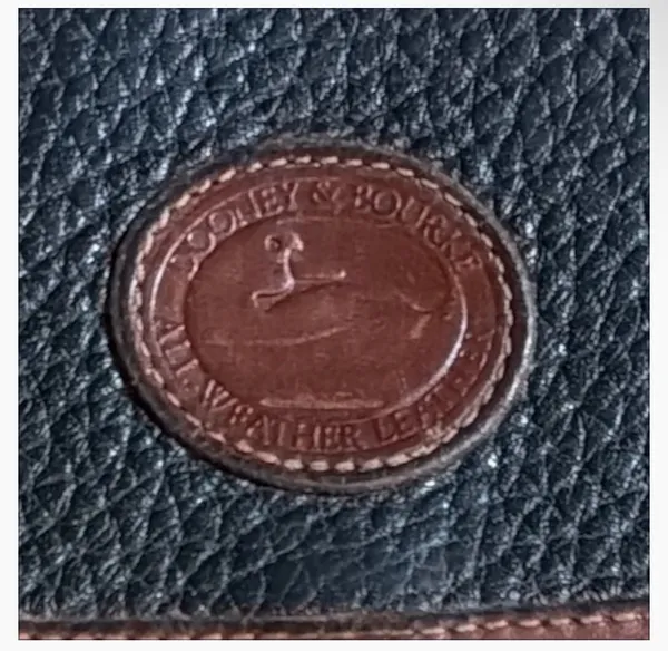 Vintage Dooney & Bourke All Weather Leather Navy and Brown Trifold Wallet Checkb - Image 2