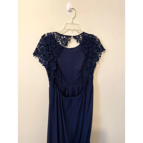 Lulu's Lace Open Back Maxi Dress Gown Navy Blue Size Medium - Image 4